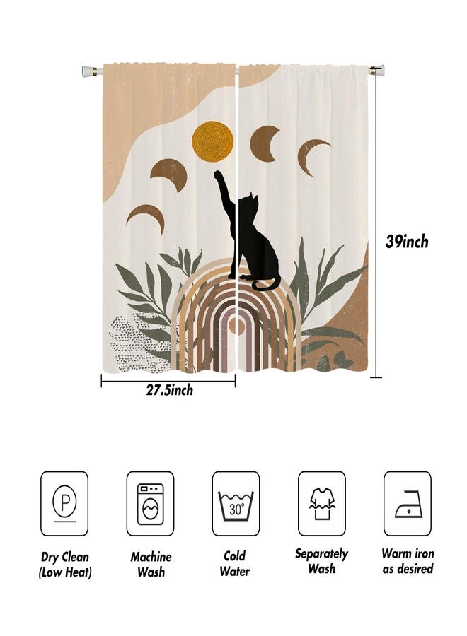 Kikiry Funny Black Cat Kitchen Curtains Mini 27.5'' W x 39'' L Moon Boho Abstract Modern Terracotta Aesthetic Geometric Short Small Cafe Room Window Drapes Treatment Tiers Fabric 1 Pair - Image 5